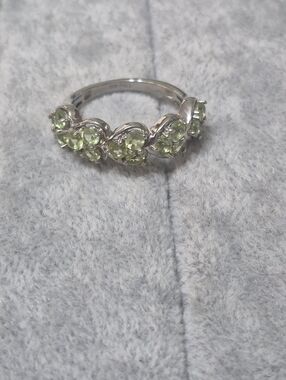 Sterling Silver Green Peridot Heart Cluster Ring